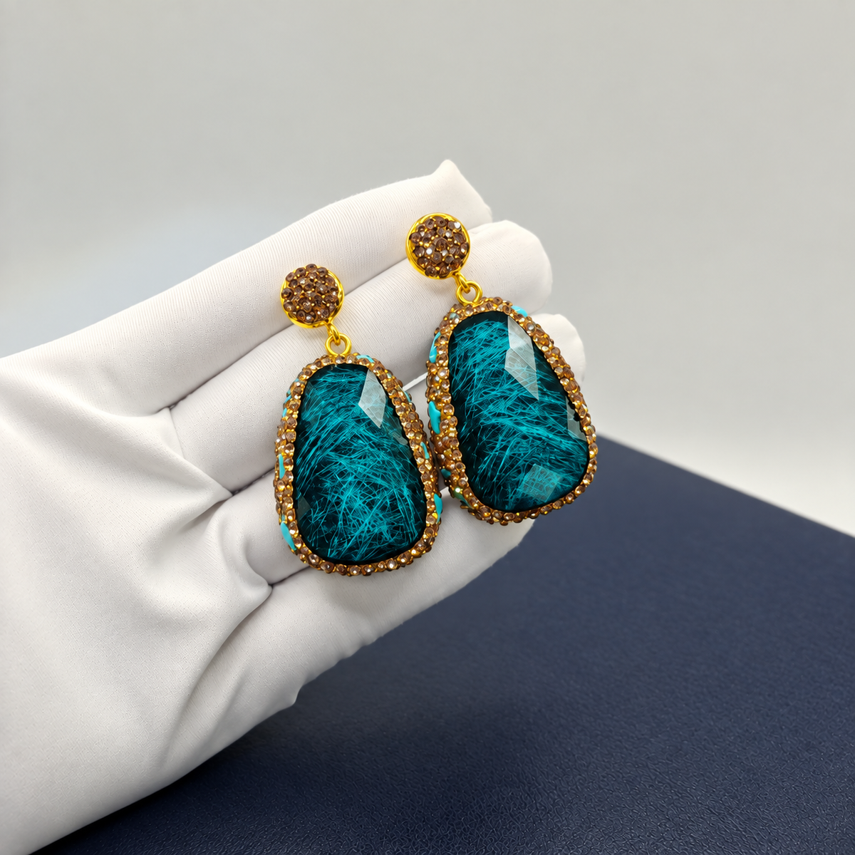 Wholesale earrings decorated with natural stones and full rhinestones