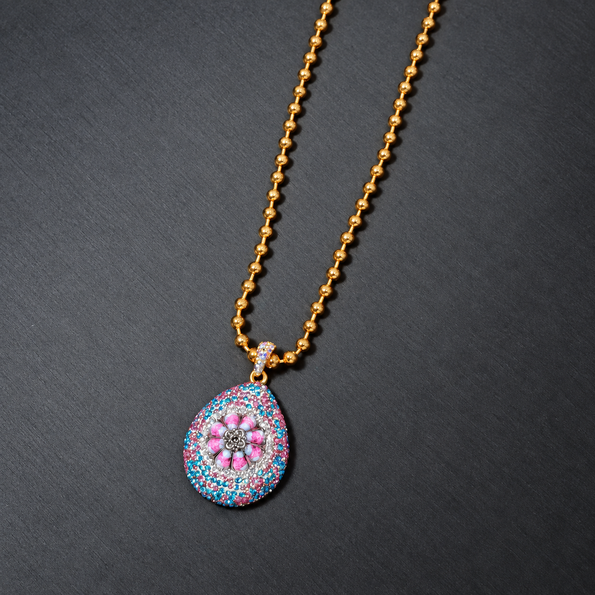New Arrival Heavy‑Duty Colorful Flower Necklace Earrings Ring 3‑Piece Jewelry Set, Rhinestone‑Inlaid, Light Luxury High‑End Style
