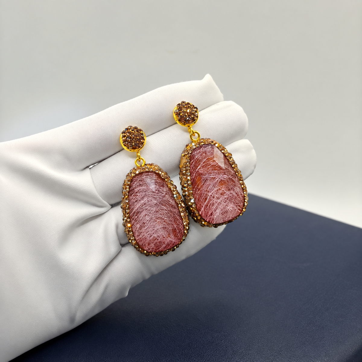 Wholesale earrings decorated with natural stones and full rhinestones