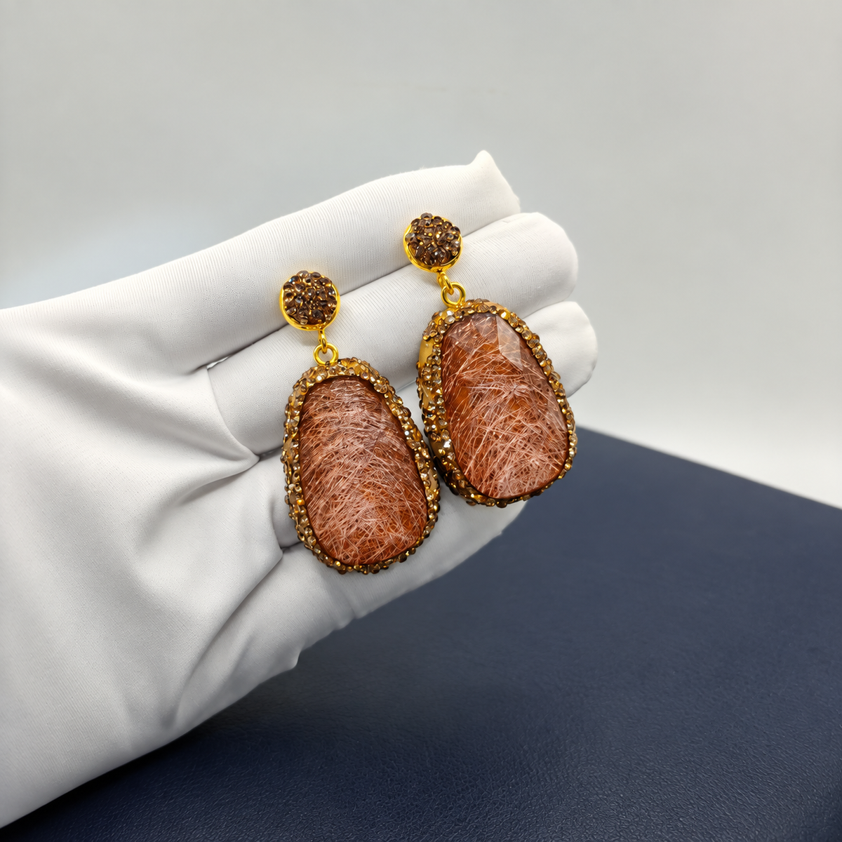 Wholesale earrings decorated with natural stones and full rhinestones