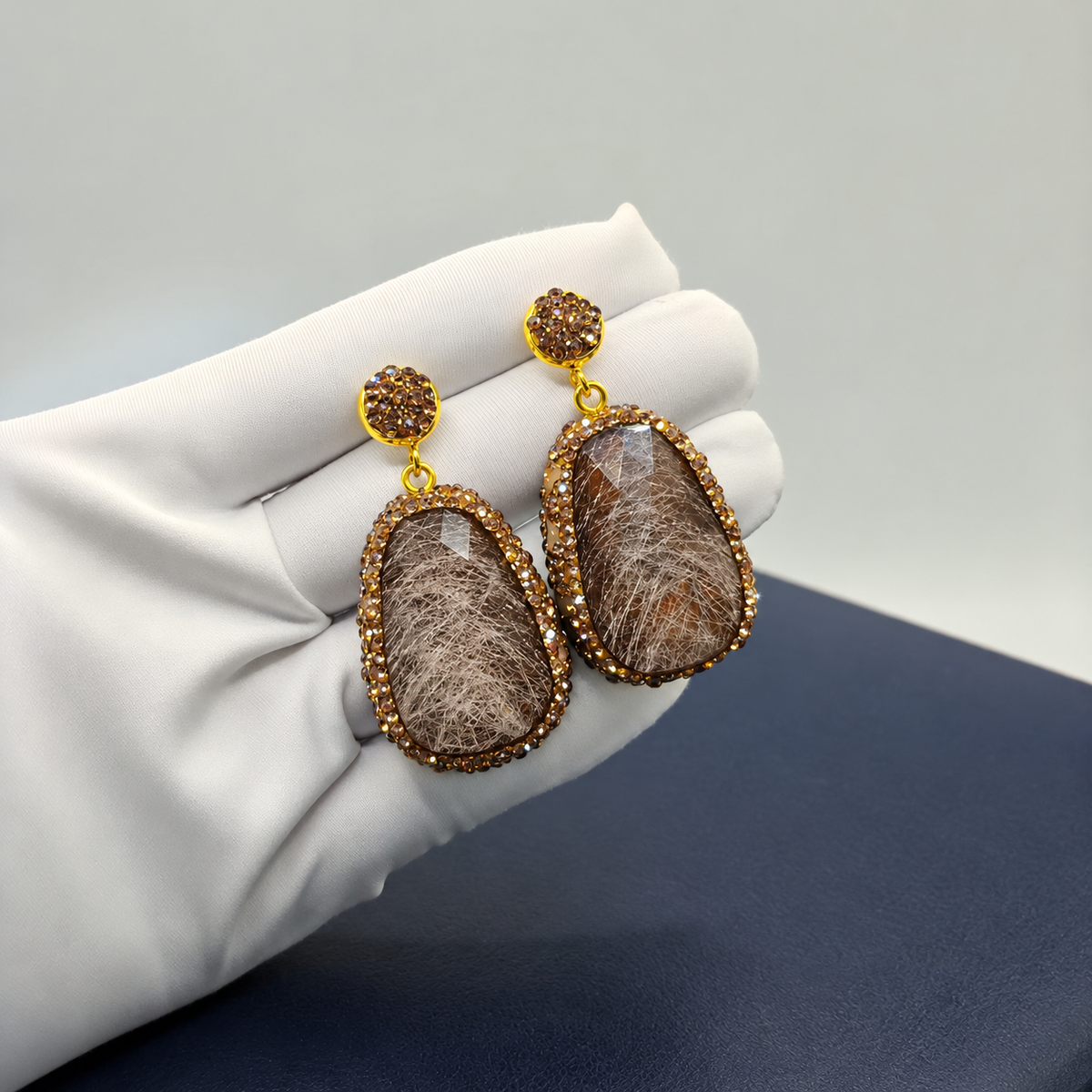 Wholesale earrings decorated with natural stones and full rhinestones