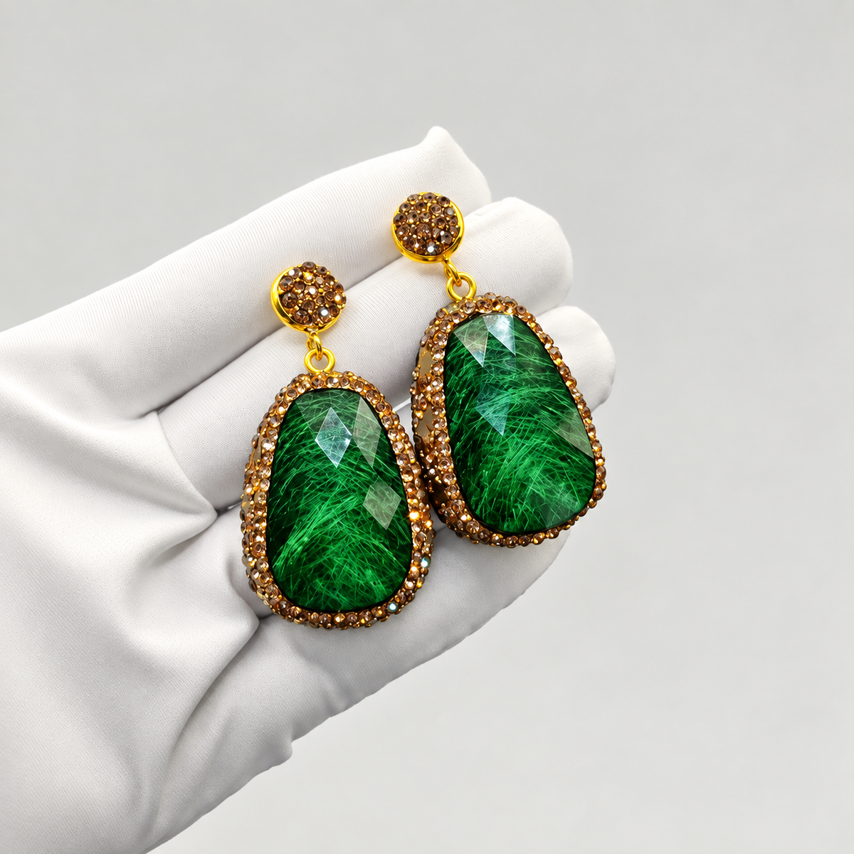 Wholesale earrings decorated with natural stones and full rhinestones