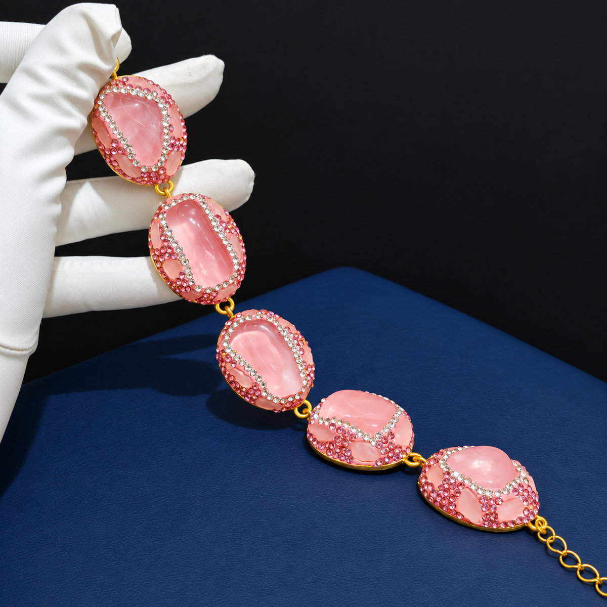 Wholesale Gold‑Plated Natural Stone Full Rhinestone Bracelet, Multi‑Color Available