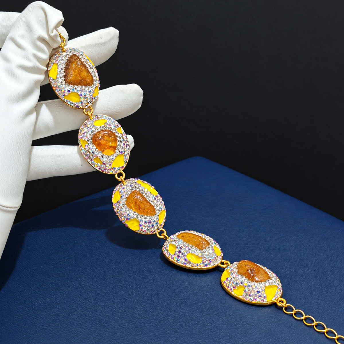 Wholesale Gold‑Plated Natural Stone Full Rhinestone Bracelet, Multi‑Color Available
