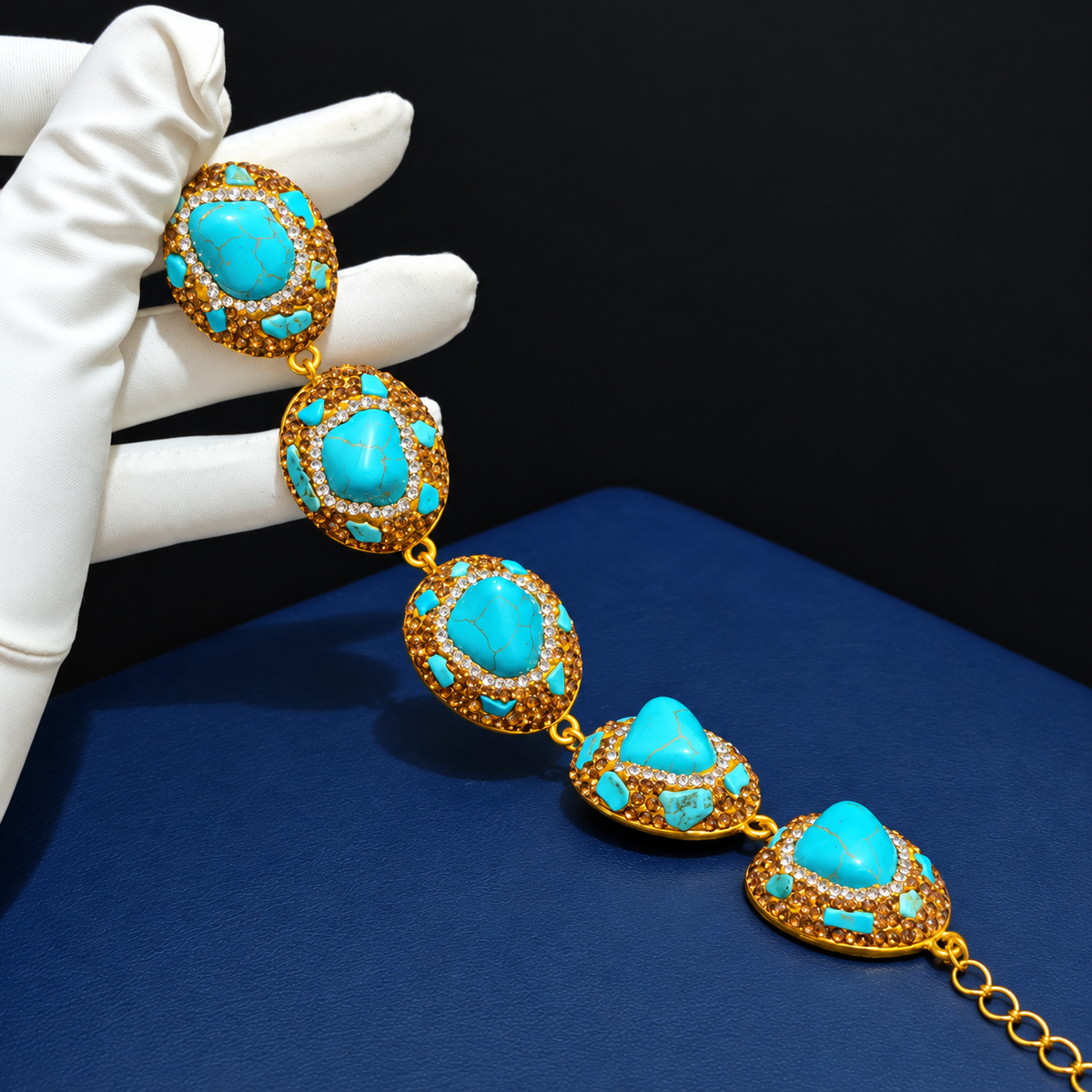 Wholesale Gold‑Plated Natural Stone Full Rhinestone Bracelet, Multi‑Color Available