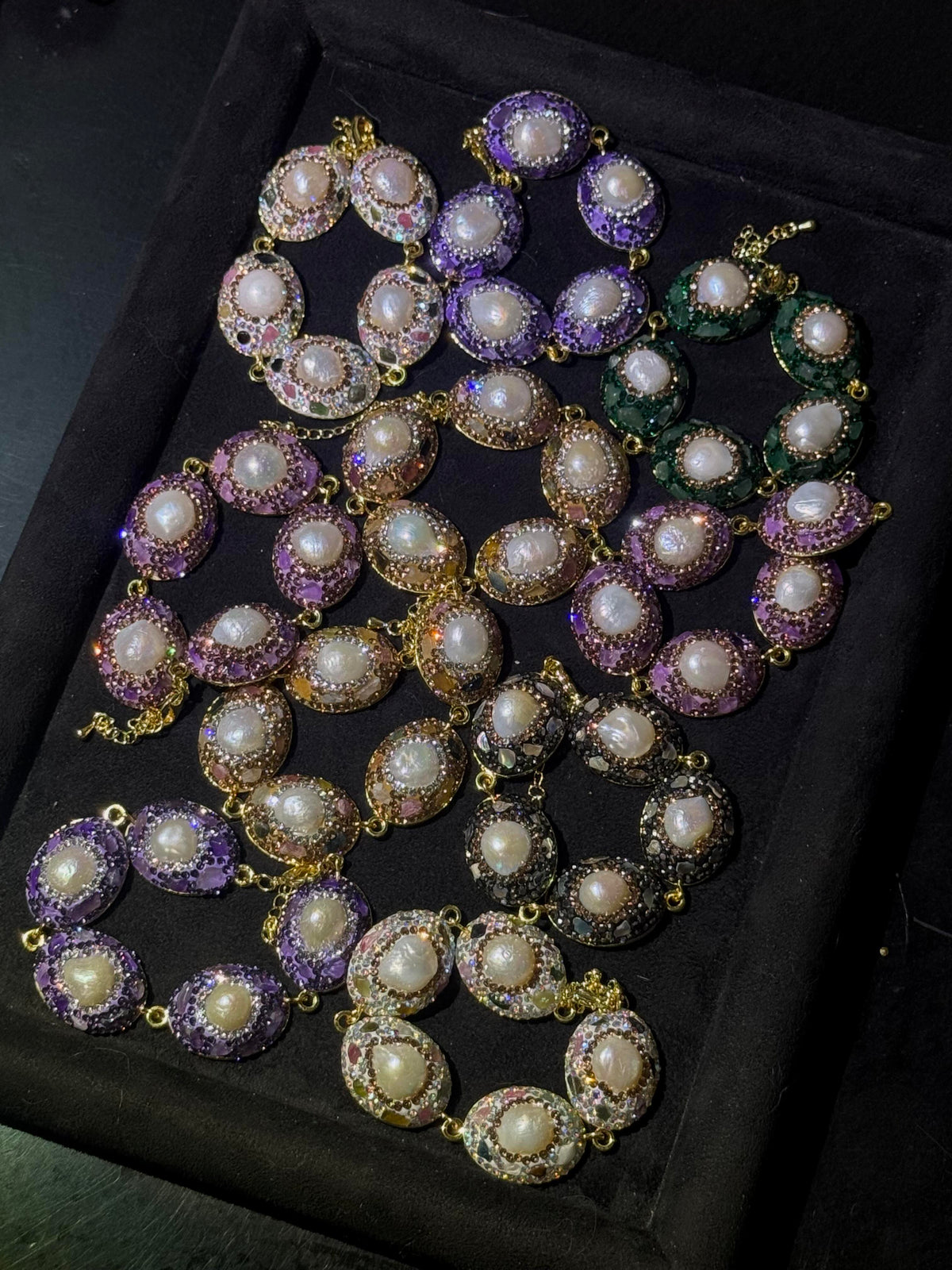 Wholesale Gold‑Plated Natural Stone Full Rhinestone Bracelet, Multi‑Color Available