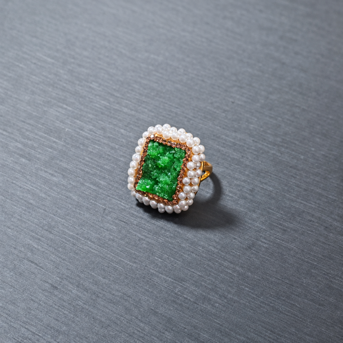 Natural Crystal Stone Rhinestone & Pearl Ring