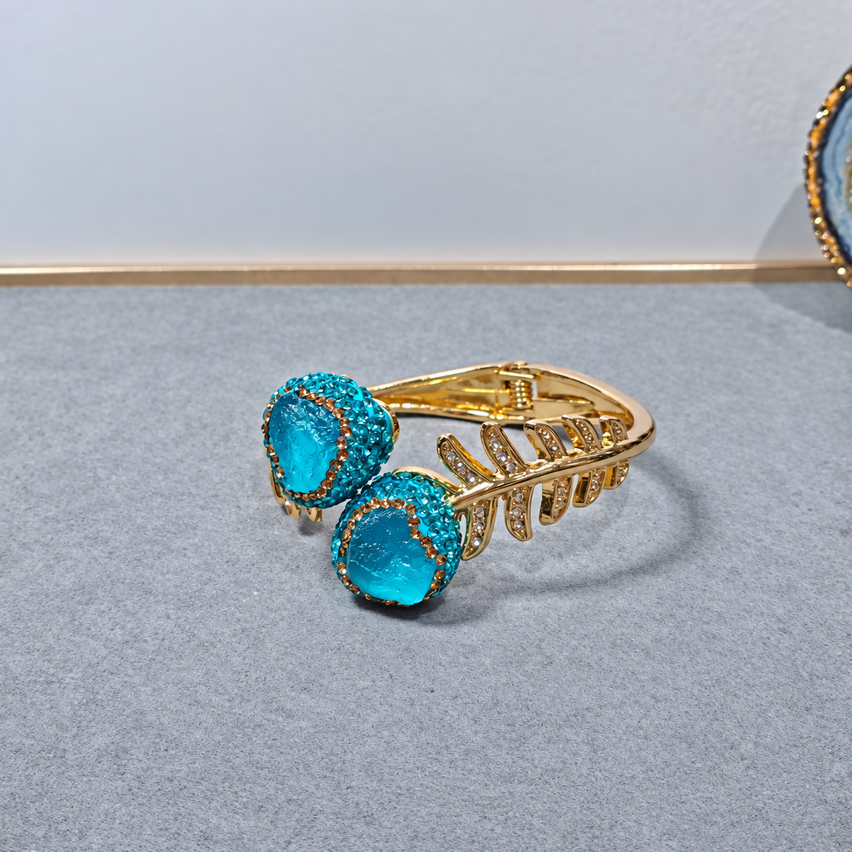 Aquamarine Raw Crystal Rhinestone 4‑Piece Jewelry Set, Includes Bracelet, Necklace, Ring & Earrings