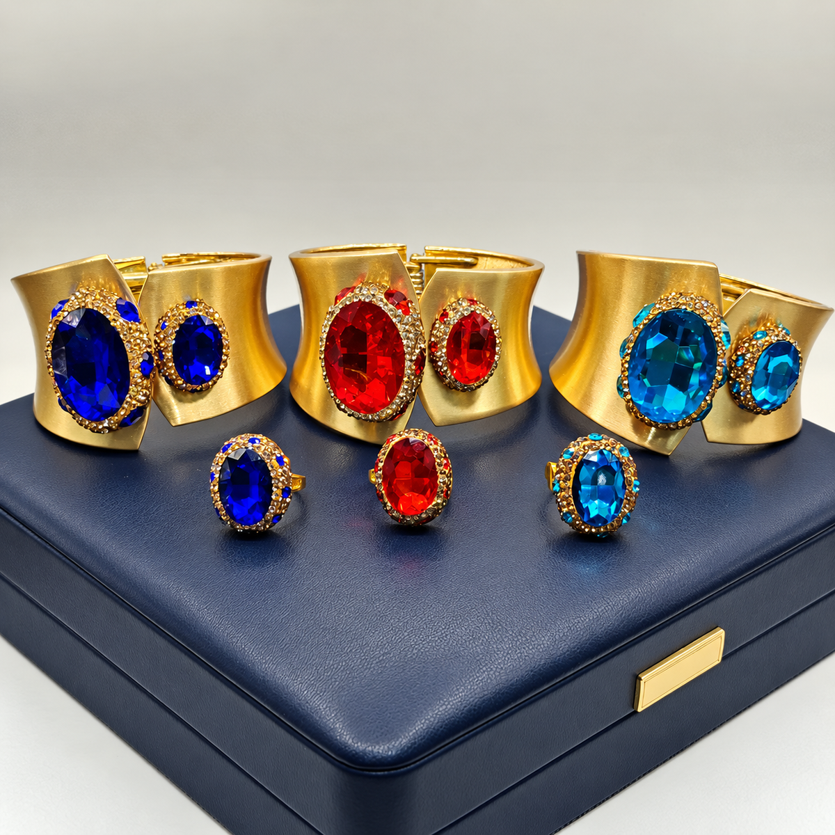 Crystal Rhinestone Copper Bangle & Ring 2‑Piece Set, High‑End Elegant Adjustable Open‑Cuff Jewelry, Eco‑Friendly Electroplated
