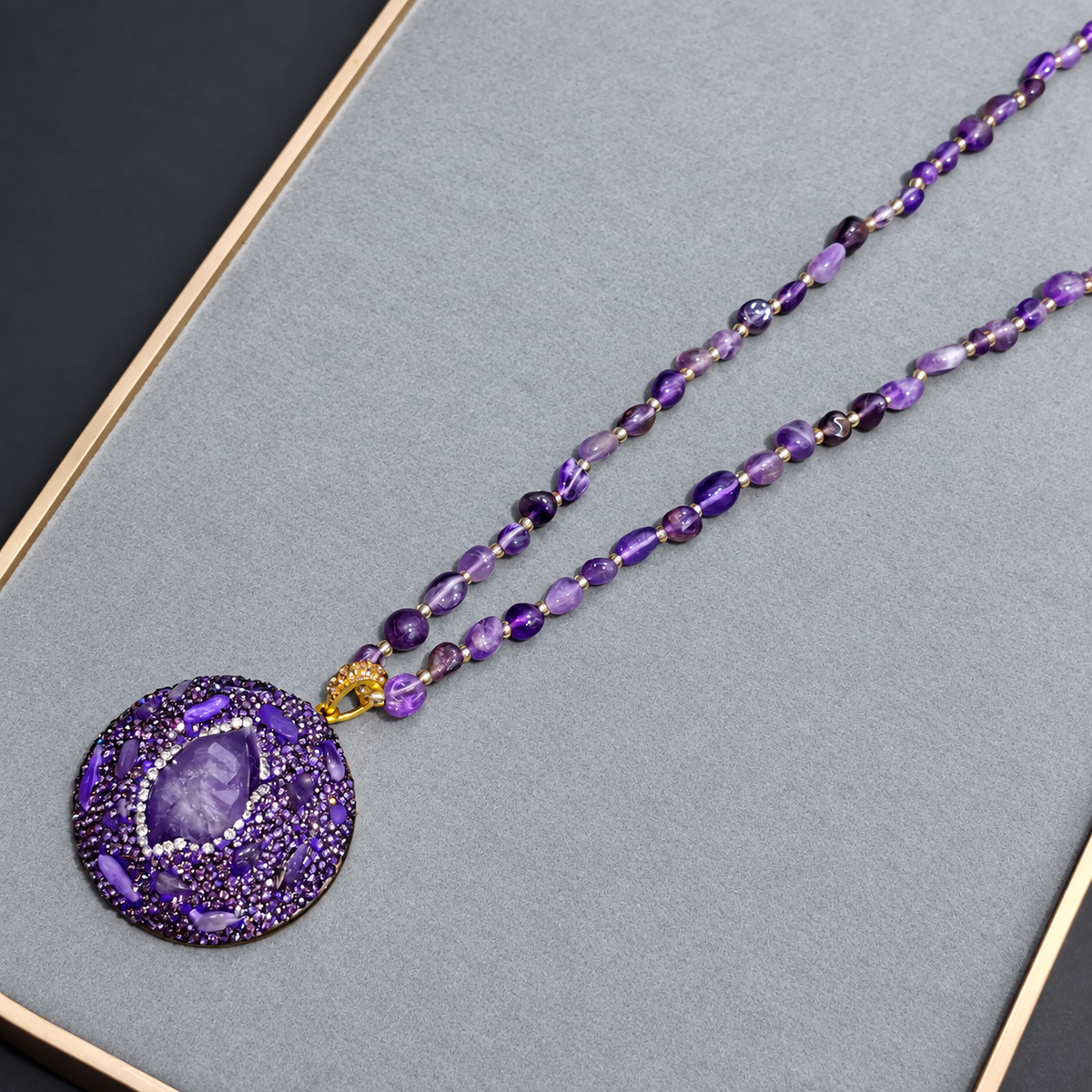 Purple Series Natural Crystal Stone 4‑Piece Jewelry Set, Includes Bangle, Necklace, Earrings & Ring