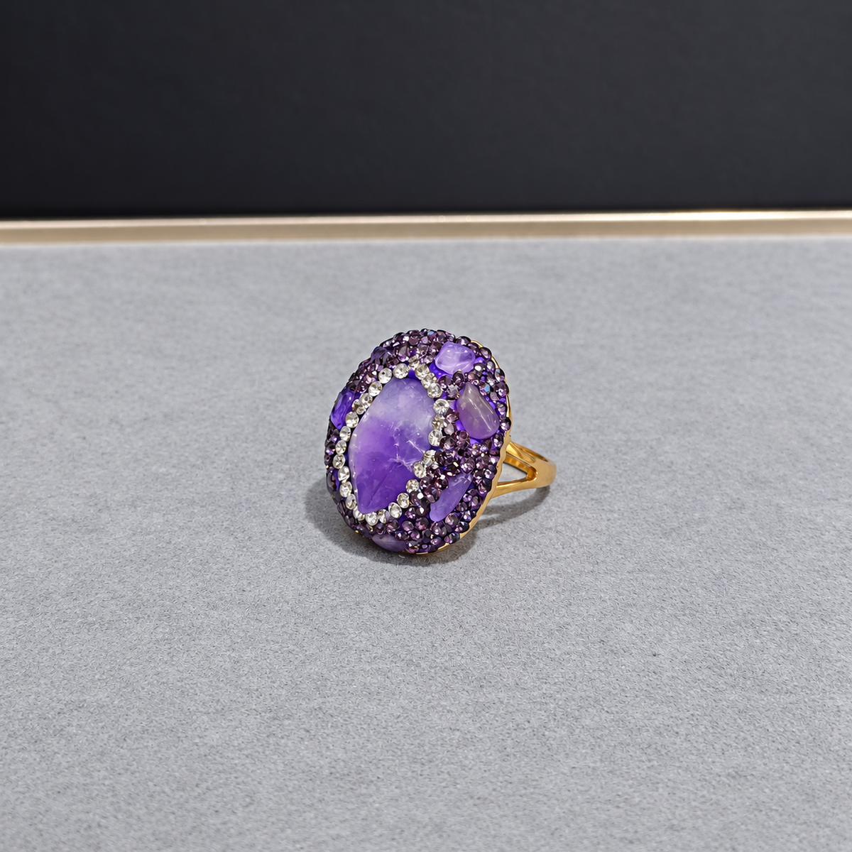 Purple Series Natural Crystal Stone 4‑Piece Jewelry Set, Includes Bangle, Necklace, Earrings & Ring