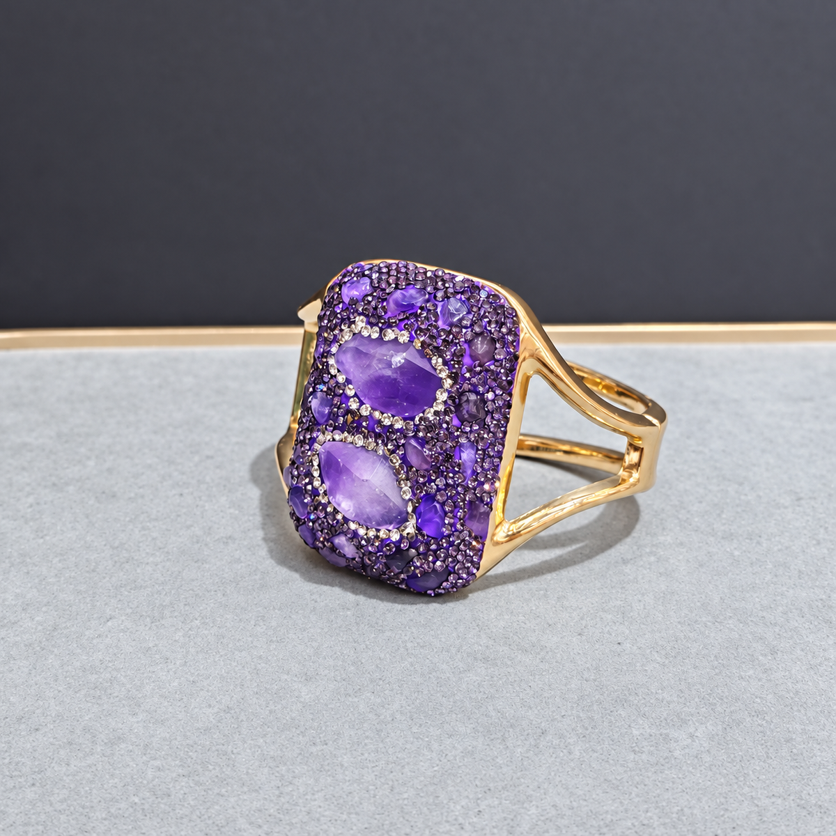 Purple Series Natural Crystal Stone 4‑Piece Jewelry Set, Includes Bangle, Necklace, Earrings & Ring