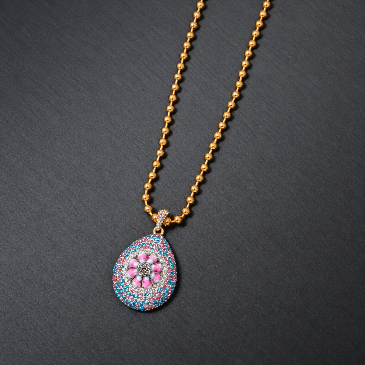 New Arrival Heavy‑Duty Colorful Flower Necklace Earrings Ring 3‑Piece Jewelry Set, Rhinestone‑Inlaid, Light Luxury High‑End Style