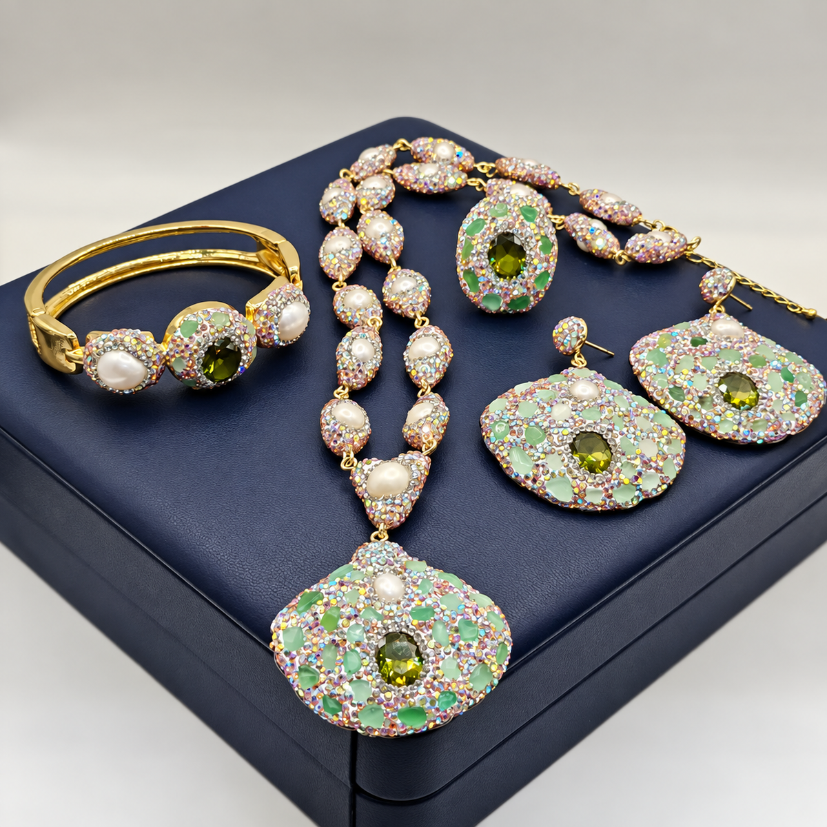 Natural Baroque Pearl Rhinestone‑Inlaid Crystal & Natural Stone 4‑Piece Jewelry Set
