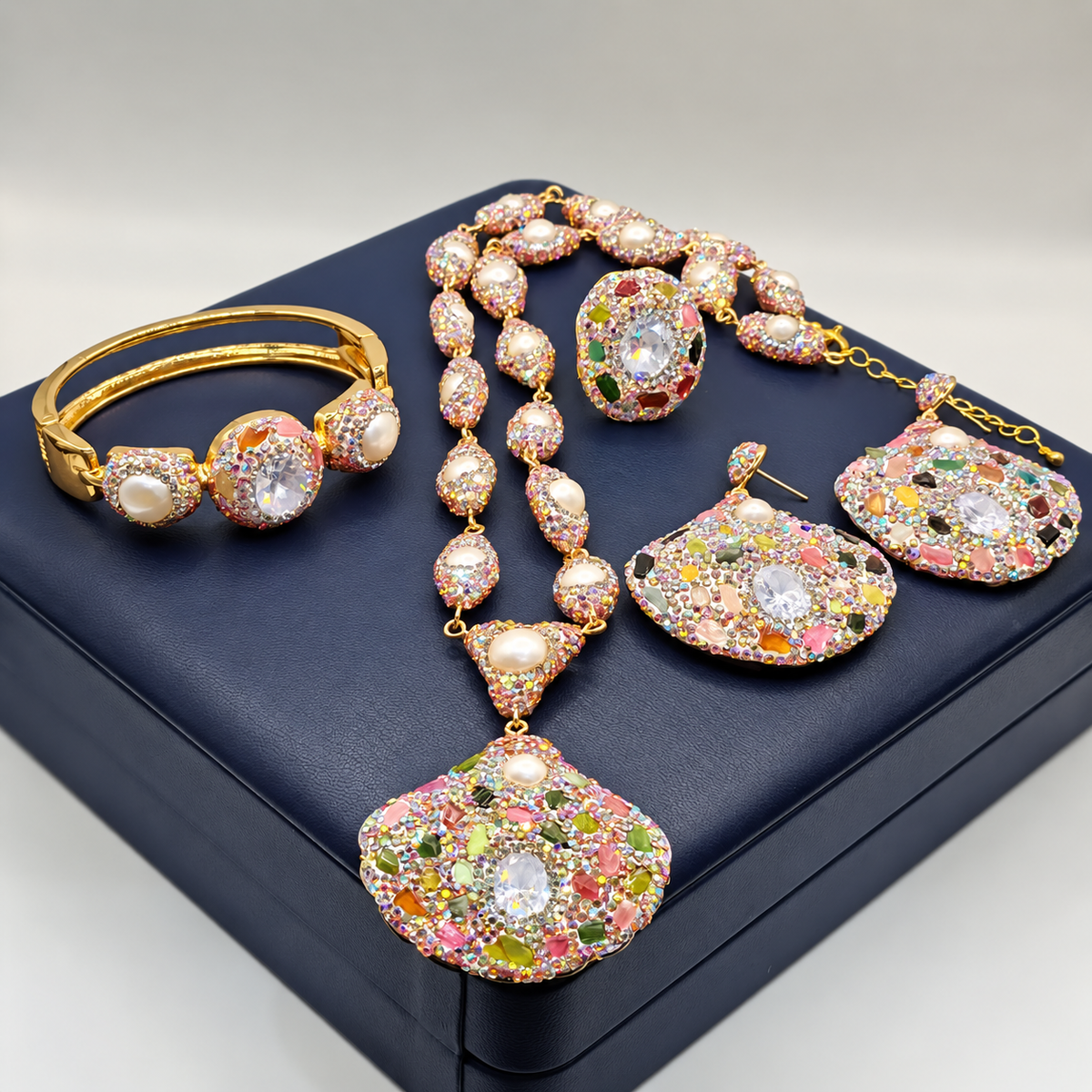 Natural Baroque Pearl Rhinestone‑Inlaid Crystal & Natural Stone 4‑Piece Jewelry Set