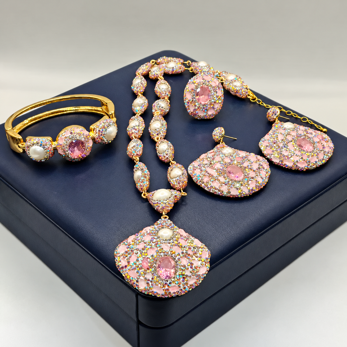 Natural Baroque Pearl Rhinestone‑Inlaid Crystal & Natural Stone 4‑Piece Jewelry Set