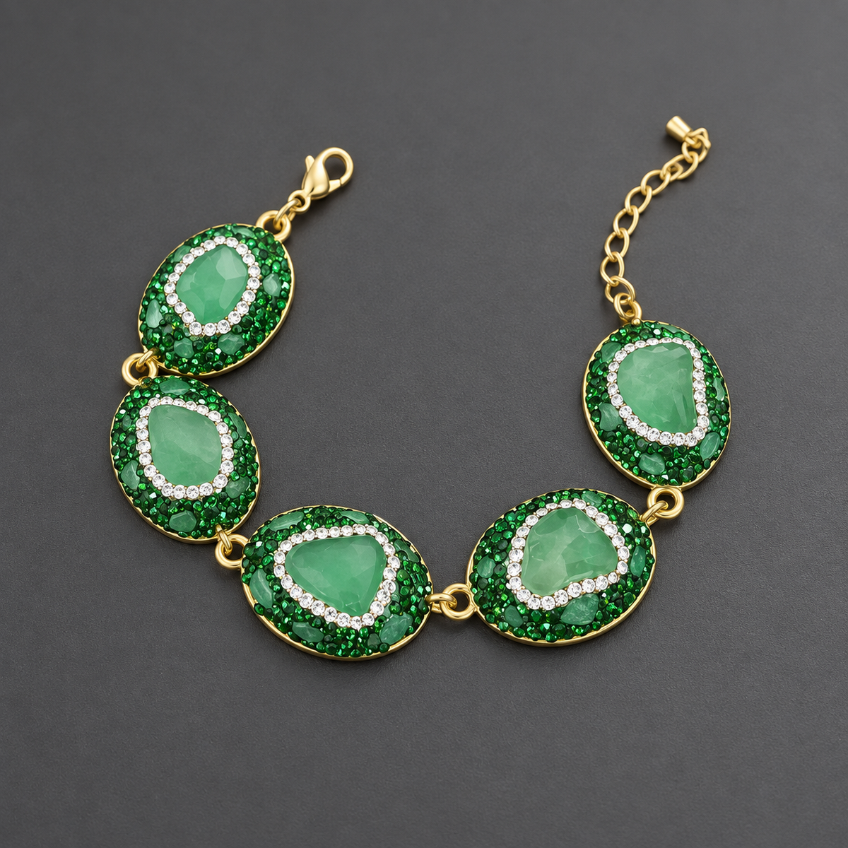 Wholesale Gold‑Plated Natural Stone Full Rhinestone Bracelet, Multi‑Color Available