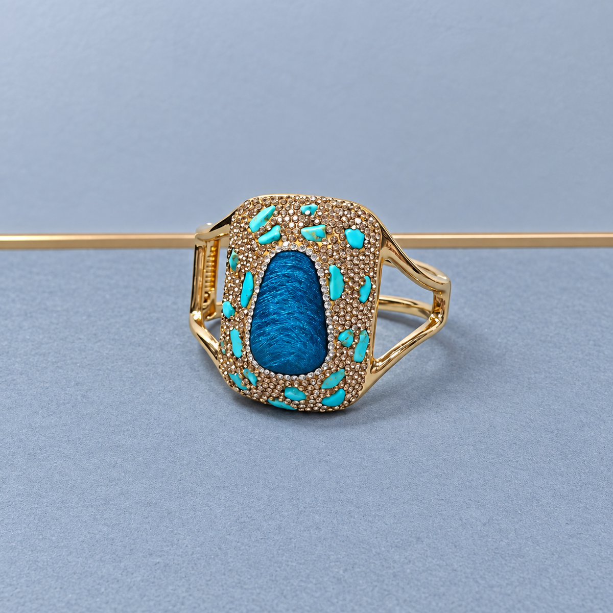 Bangle adorned with natural crystals and full rhinestones, sparkling statement piece