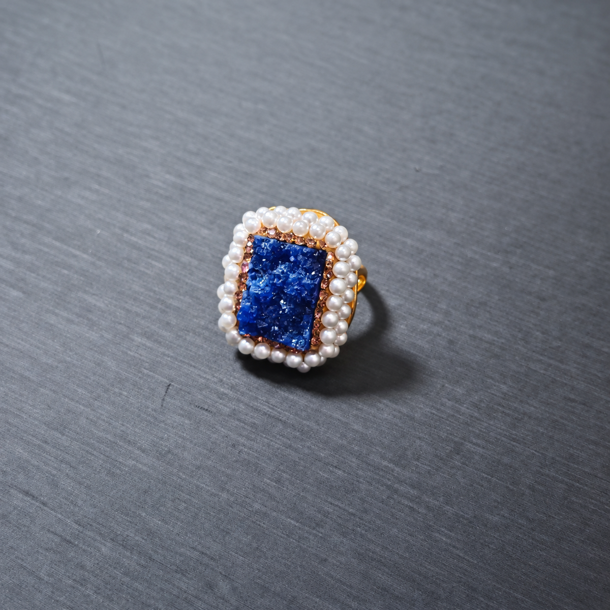 Natural Crystal Stone Rhinestone & Pearl Ring
