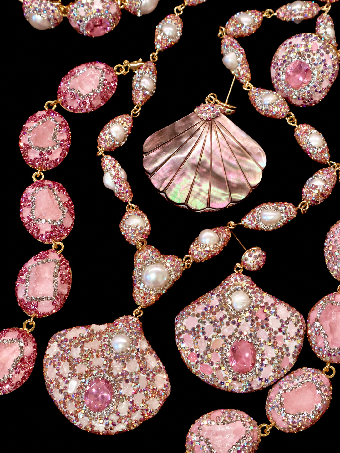 Natural Baroque Pearl Rhinestone‑Inlaid Crystal & Natural Stone 4‑Piece Jewelry Set