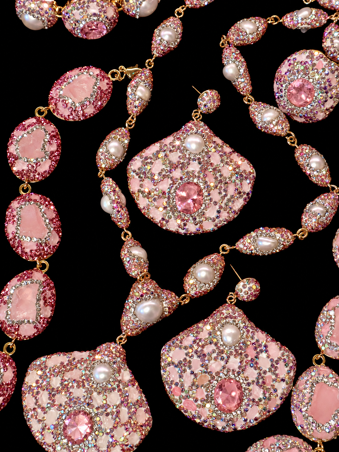 Natural Baroque Pearl Rhinestone‑Inlaid Crystal & Natural Stone 4‑Piece Jewelry Set